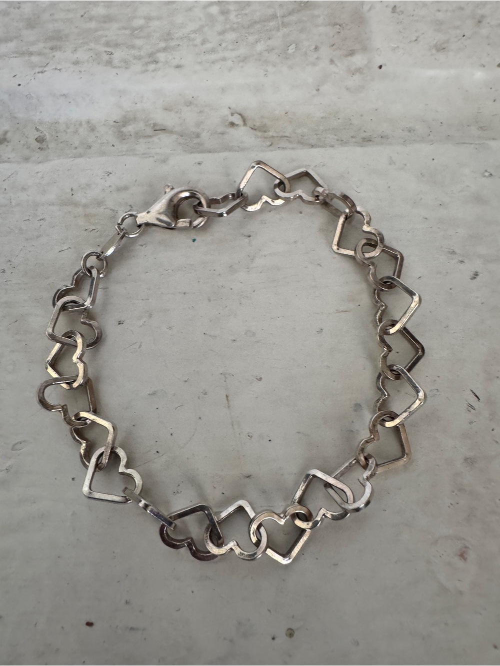 Vintage 925 Italy Sterling Silver Interlocking Heart Link Bracelet 6.75"